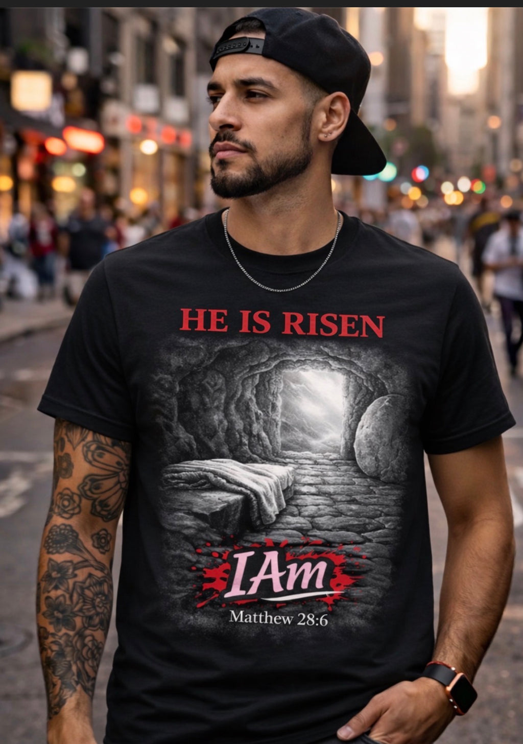 I AM “He Is Risen” Resurrection Tee – The Book of Matthew edition