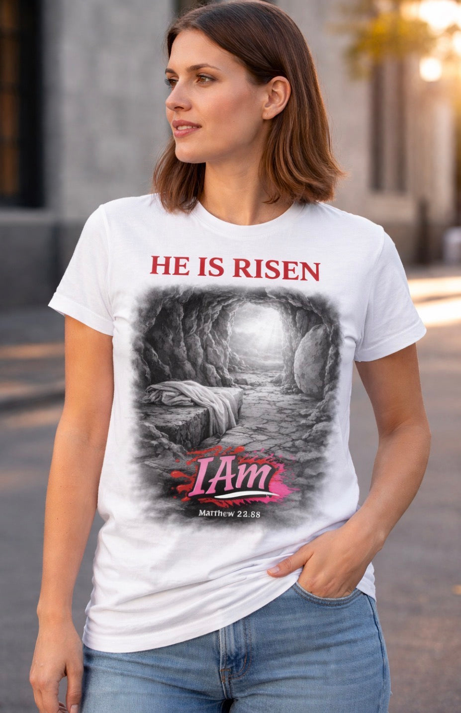 I AM “He Is Risen” Resurrection Tee – The Book of Matthew edition