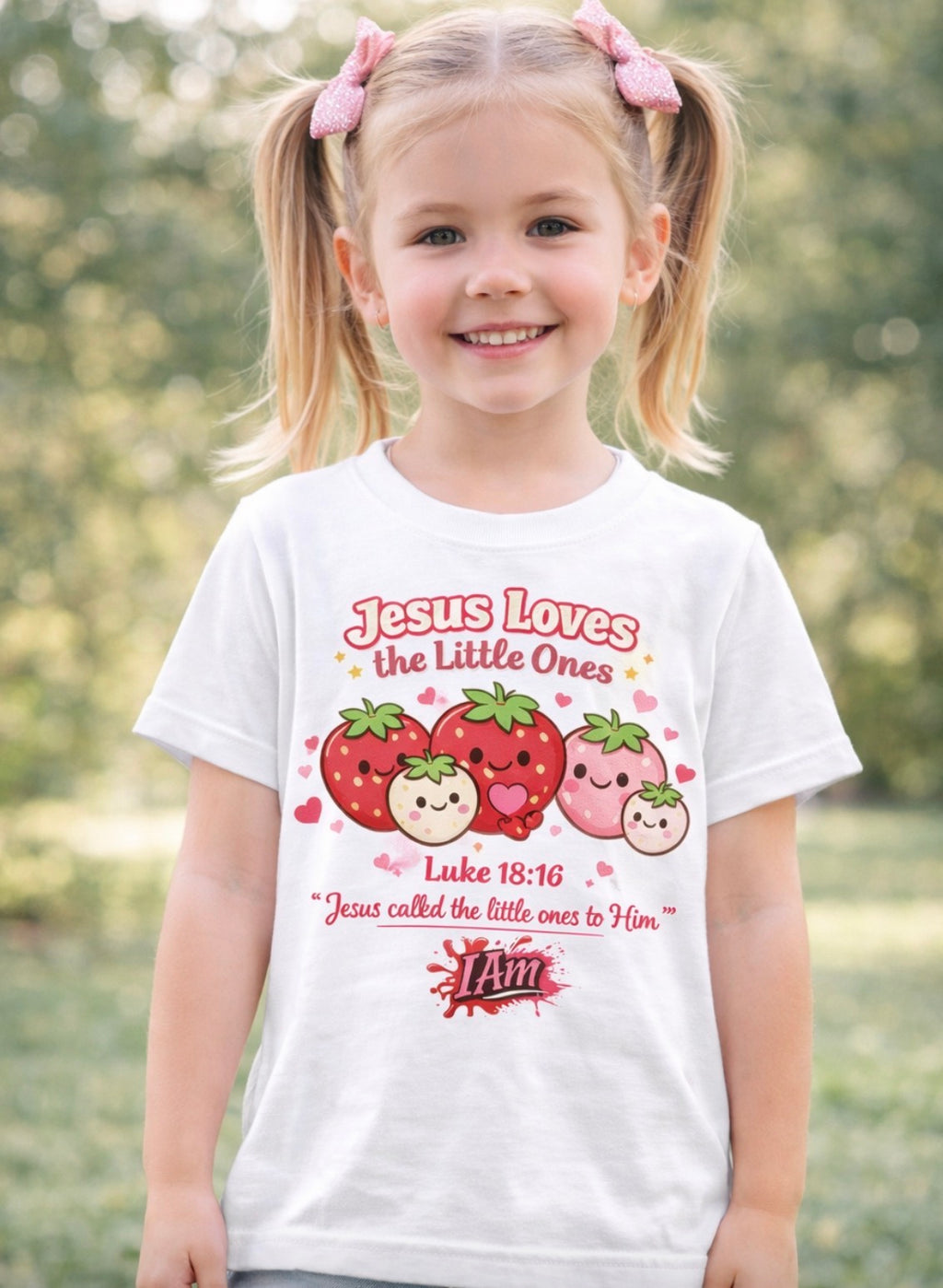 Jesus Loves the Little Ones – Strawberry Faith Tee - Luke 18:16