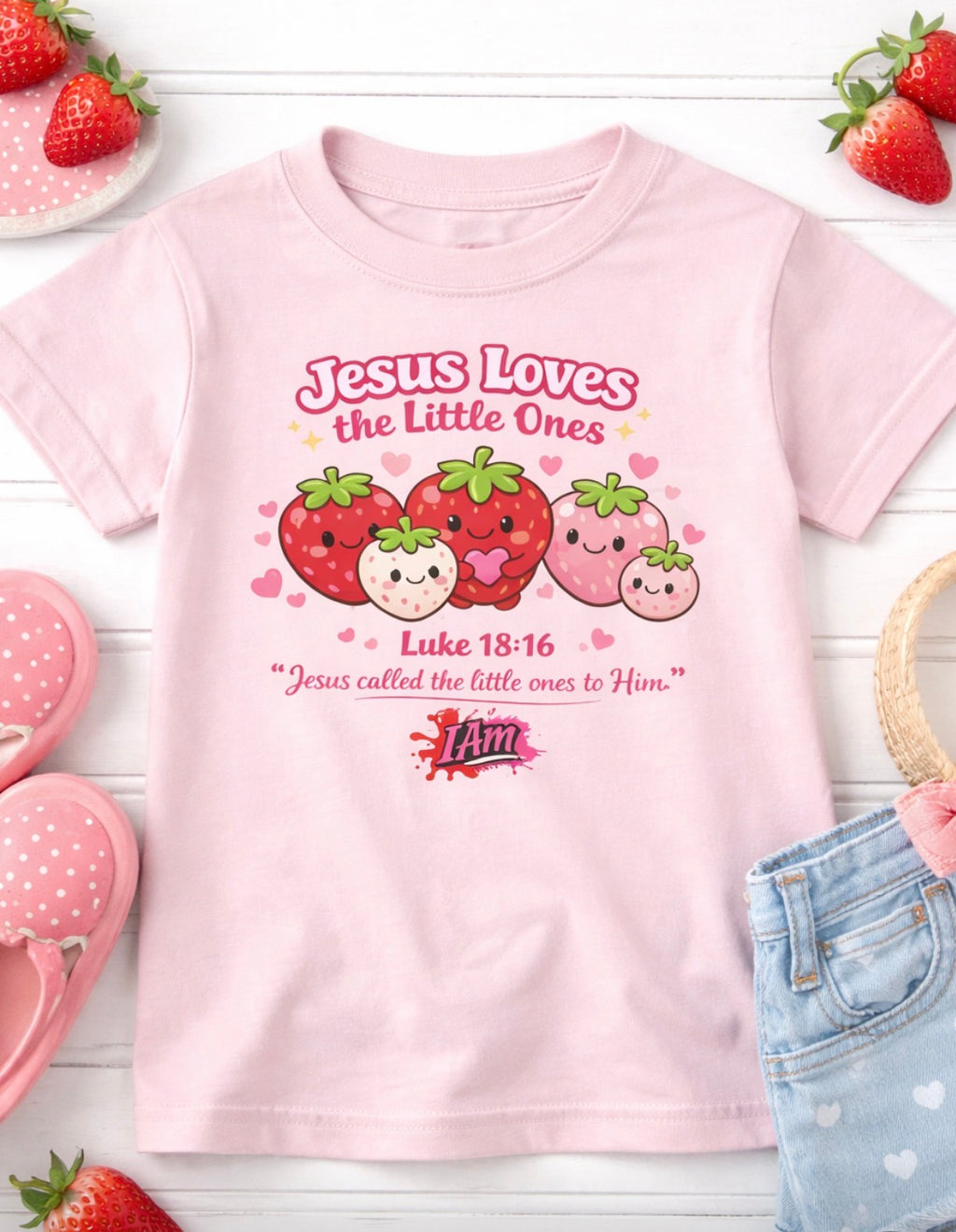 Jesus Loves the Little Ones – Strawberry Faith Tee - Luke 18:16