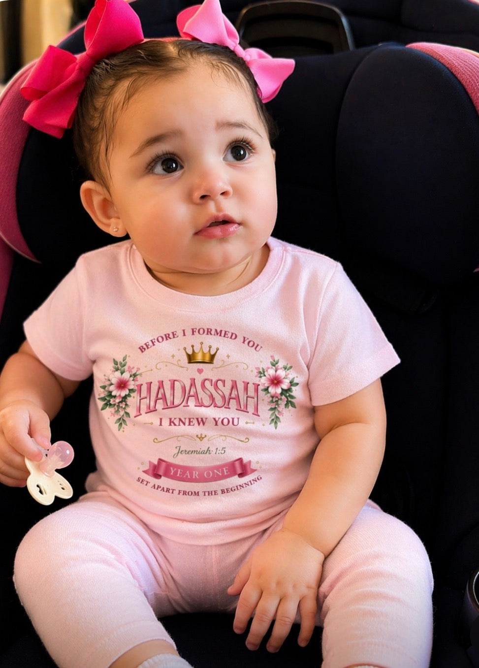 Hadassah “Year One” Birthday Shirt – Jeremiah 1:5 Baby Girl Christian Tee – First Birthday Outfit