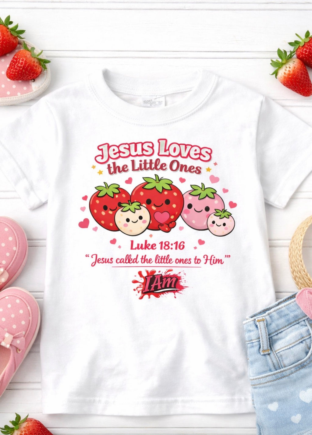 Jesus Loves the Little Ones – Strawberry Faith Tee - Luke 18:16