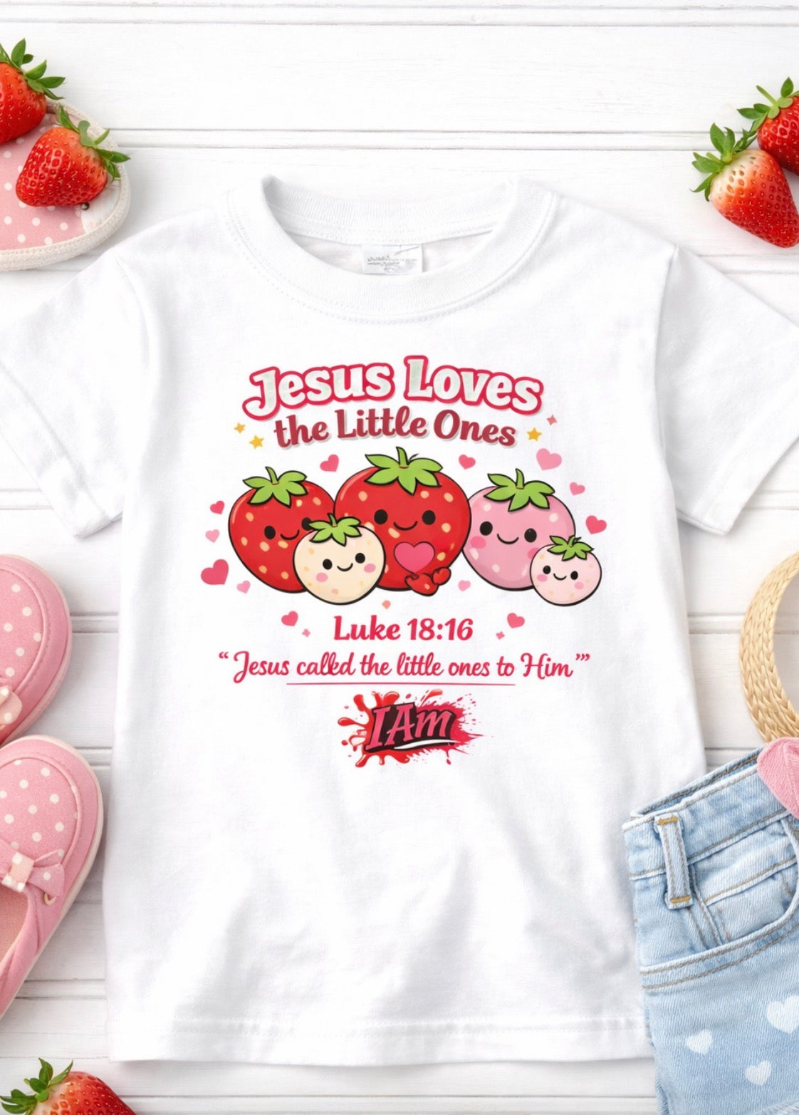 Jesus Loves the Little Ones – Strawberry Faith Tee - Luke 18:16