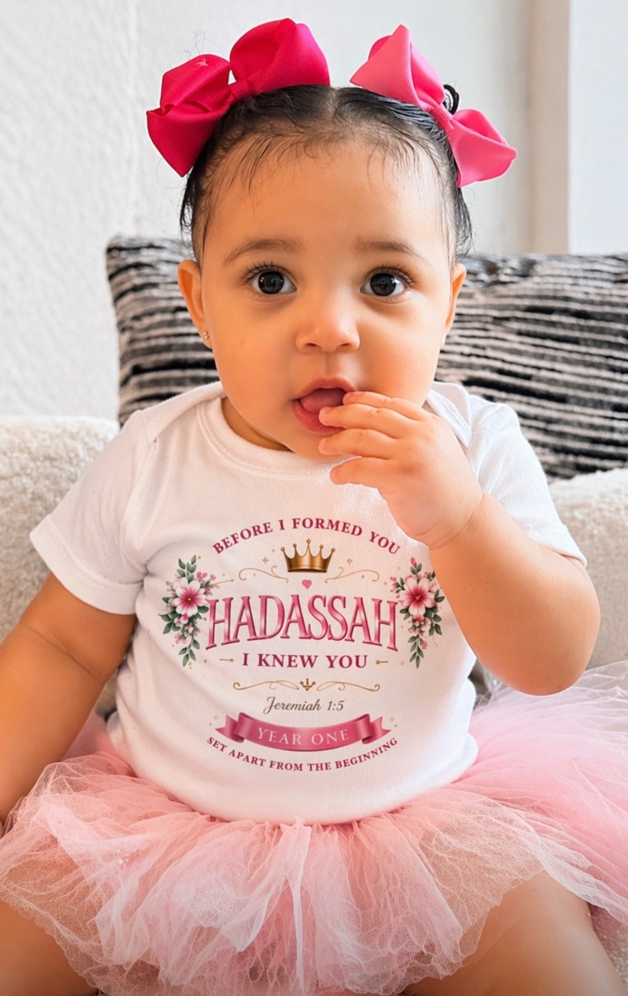 Hadassah “Year One” Birthday Shirt – Jeremiah 1:5 Baby Girl Christian Tee – First Birthday Outfit