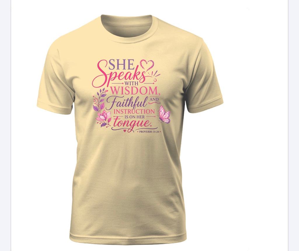 She Speaks with Wisdom Tee – Proverbs 31:26